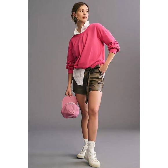 Anthropologie Maeve Twist-Front Oversized Sweatshirt Berry Pink – Size XS - Picture 4 of 8